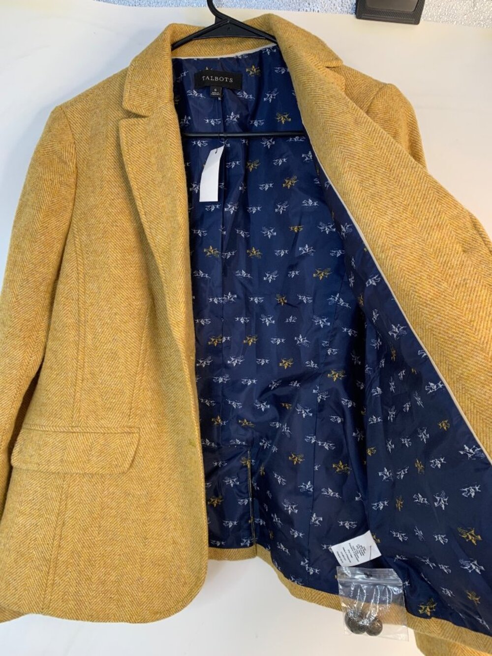 Talbots Yellow Herringbone Wool Blend Riding Jacket Size 6 NWT - Picture 5 of 12